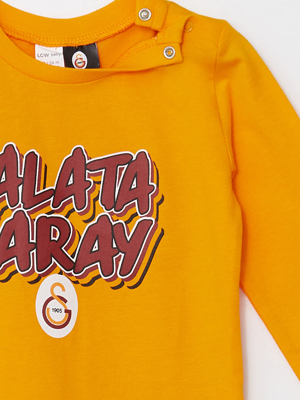 LCW baby Canlı Turuncu Bisiklet Yaka Uzun Kollu Galatasaray Baskılı Erkek Bebek Pijama Takımı - 5