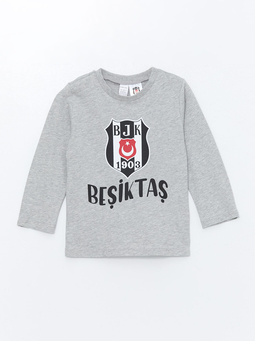 LCW baby Gri Melanj Bisiklet Yaka Beşiktaş Baskılı Uzun Kollu Erkek Bebek Pijama Takımı - 1