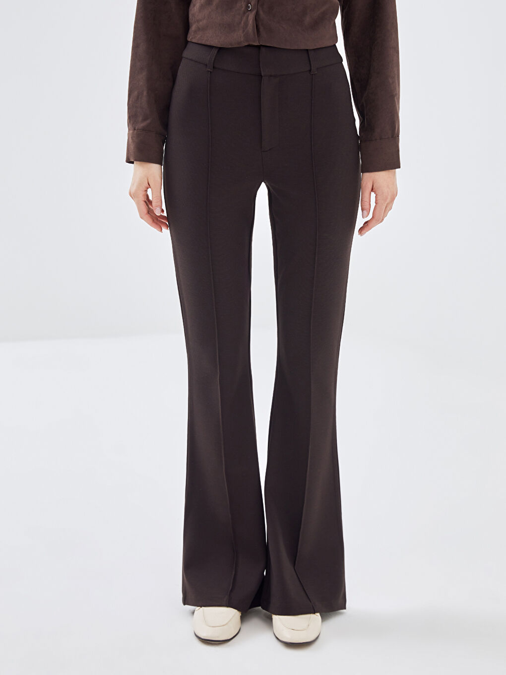 Kahverengi Beli Lastikli İspanyol Paça Kadın Tayt Pantolon-1