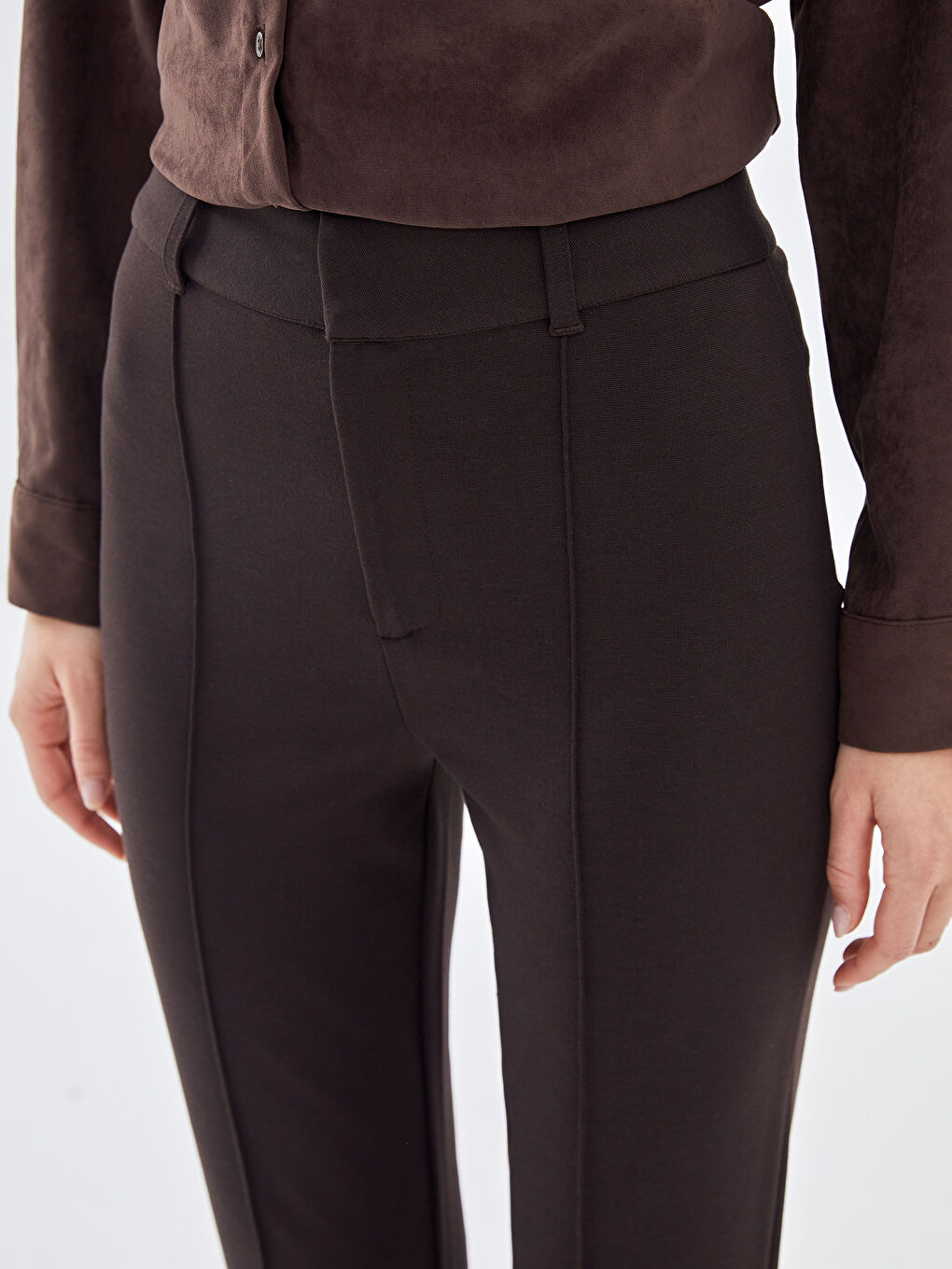 Kahverengi Beli Lastikli İspanyol Paça Kadın Tayt Pantolon-2