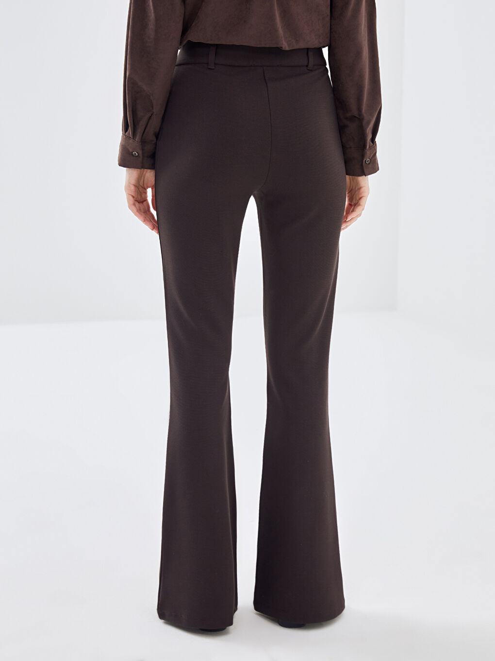 Kahverengi Beli Lastikli İspanyol Paça Kadın Tayt Pantolon-3