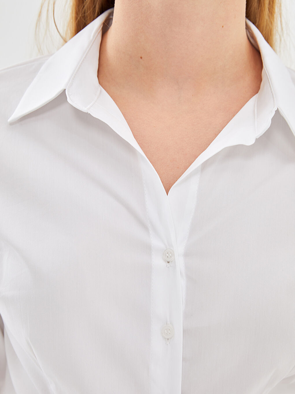Beyaz Poplin Kadın Gömlek-2