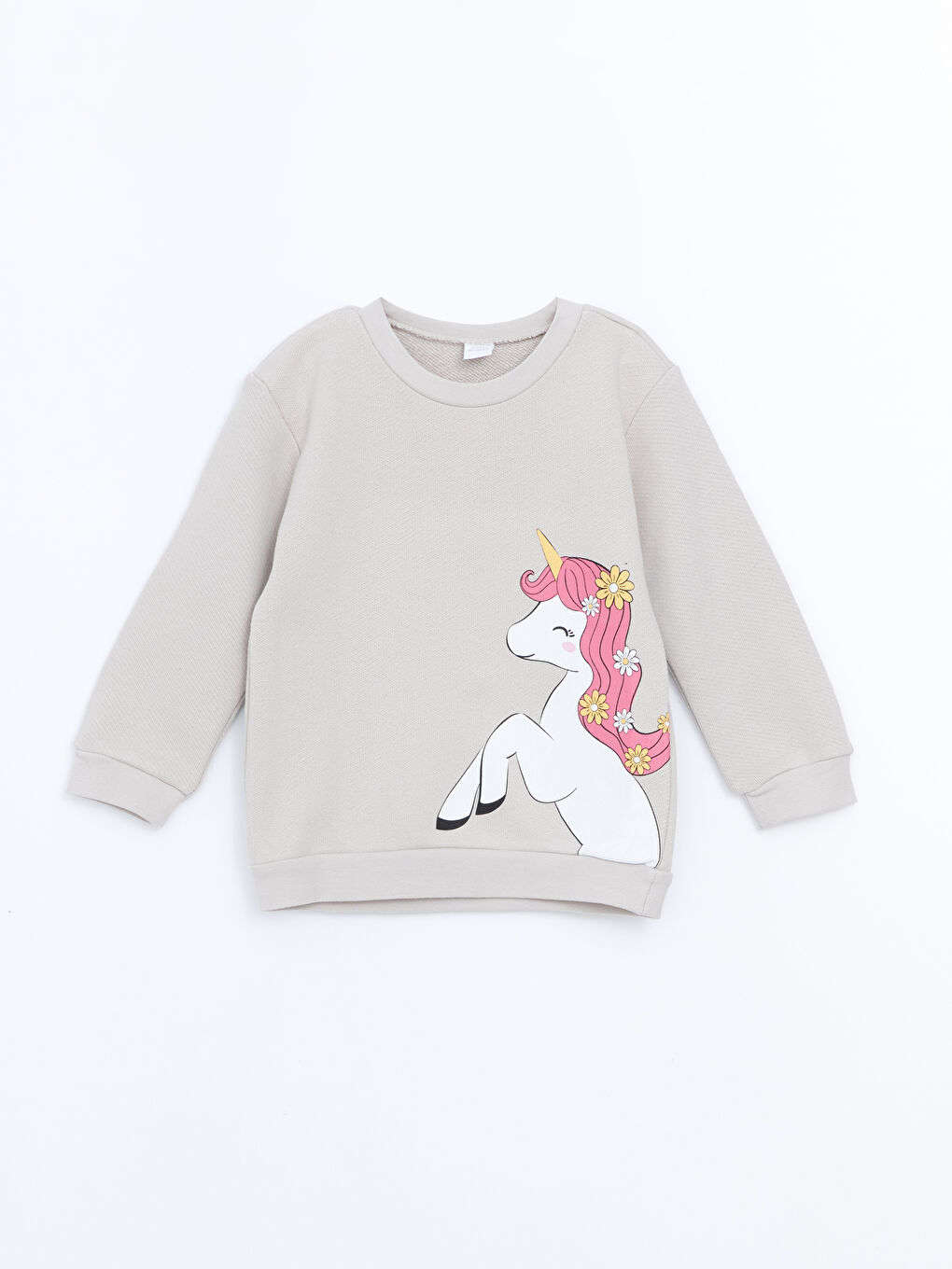 LCW Kids Gri Bisiklet Yaka Baskılı Kalın Kız Çocuk Sweatshirt