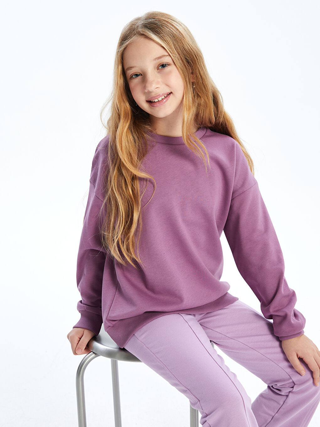 LCW Kids Lila Bisiklet Yaka Kız Çocuk Sweatshirt