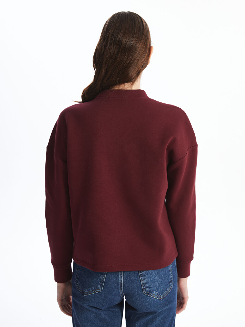 LC WAIKIKI Bordo Bisiklet Yaka Baskılı Oversize Kadın Kalın Sweatshirt - 3