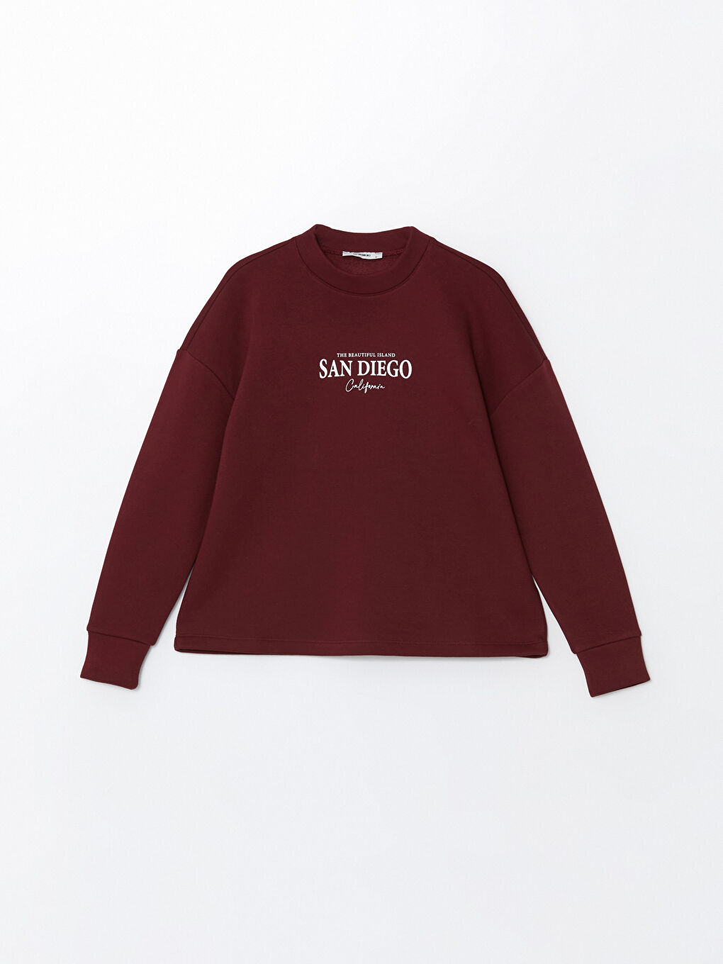 LC WAIKIKI Bordo Bisiklet Yaka Baskılı Oversize Kadın Kalın Sweatshirt - 4