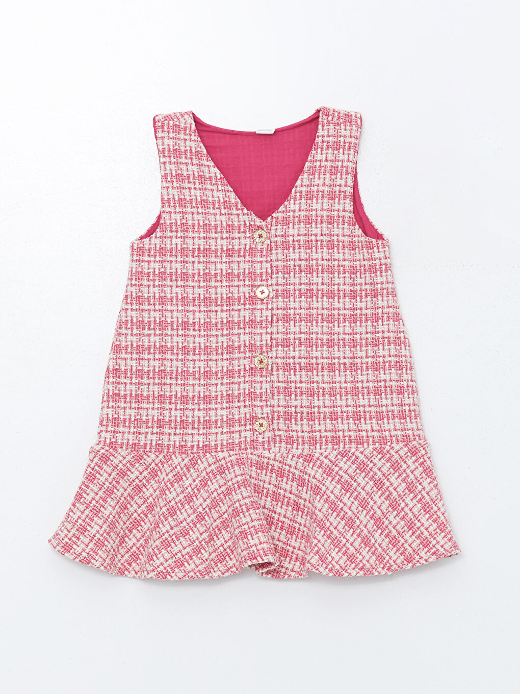 Pembe V Yaka Kız Çocuk Tüvit Elbise