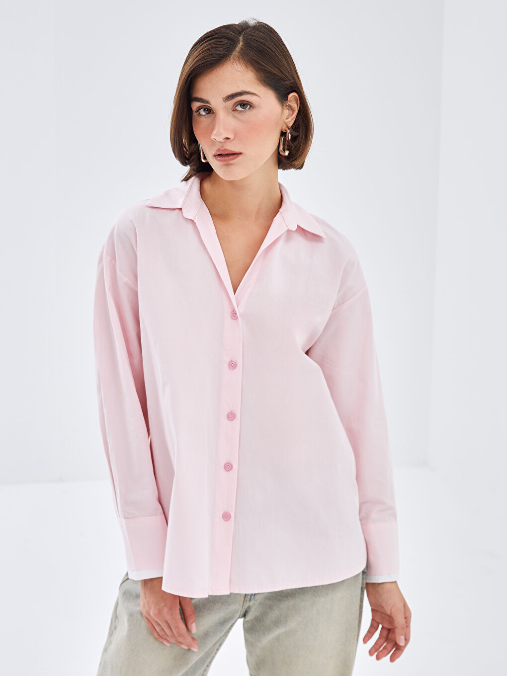 BLAİS Pembe Oversize Poplin Kadın Gömlek