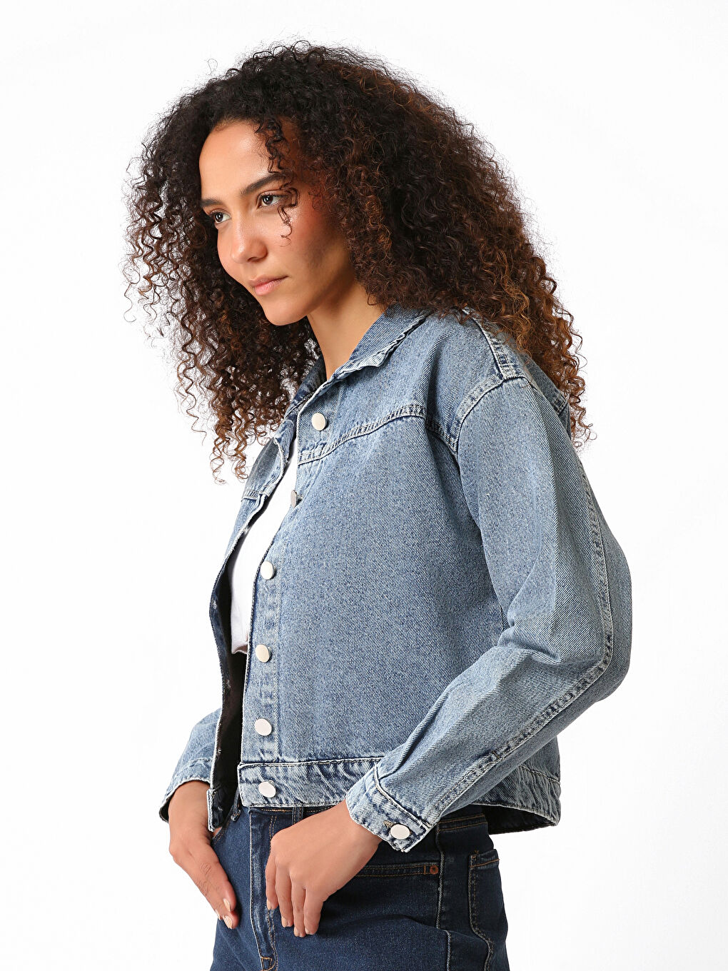 Collared Neck Women's Denim Jacket-3