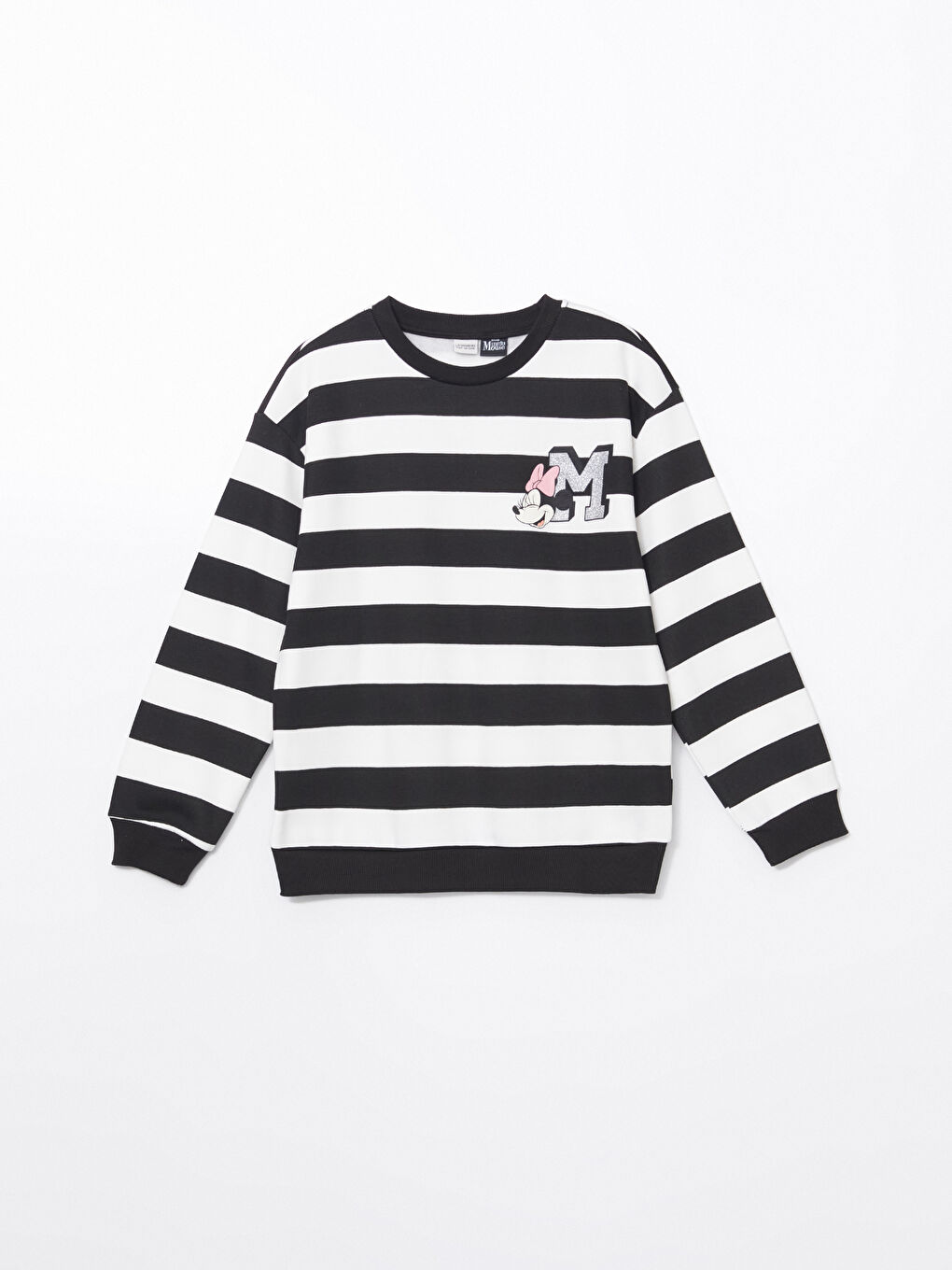 LCW Kids Siyah Bisiklet Yaka Minnie Mouse Baskılı Kız Çocuk Sweatshirt