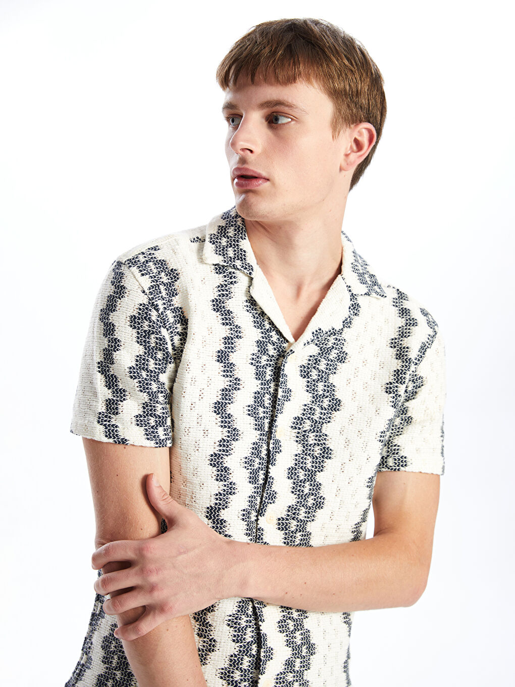 Lacivert Slim Fit Kısa Kollu Desenli Erkek Gömlek