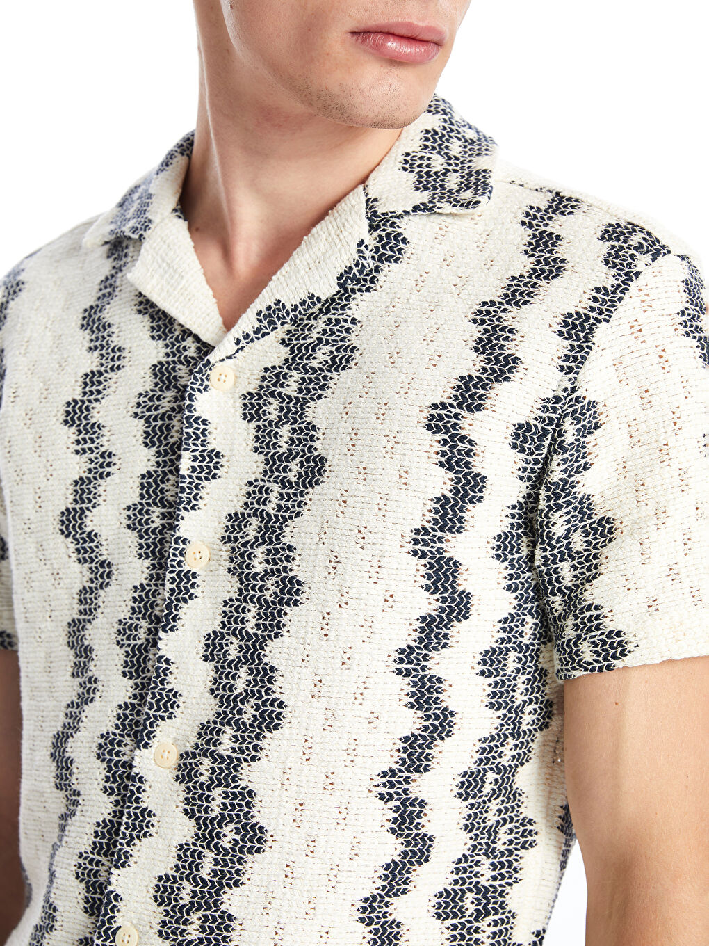 Lacivert Slim Fit Kısa Kollu Desenli Erkek Gömlek-2