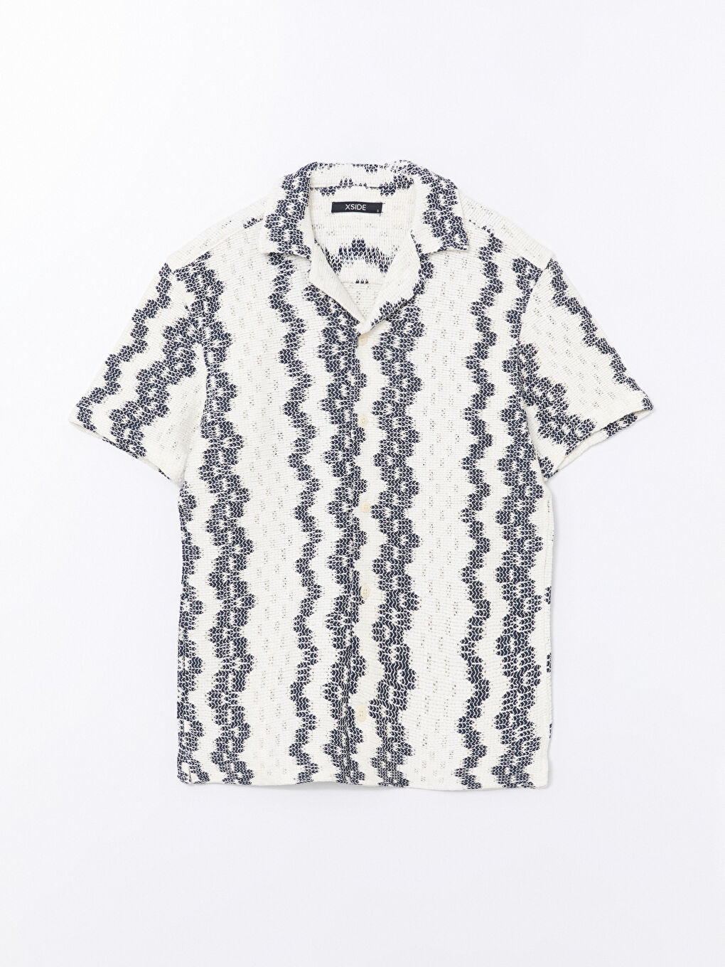 Lacivert Slim Fit Kısa Kollu Desenli Erkek Gömlek-5