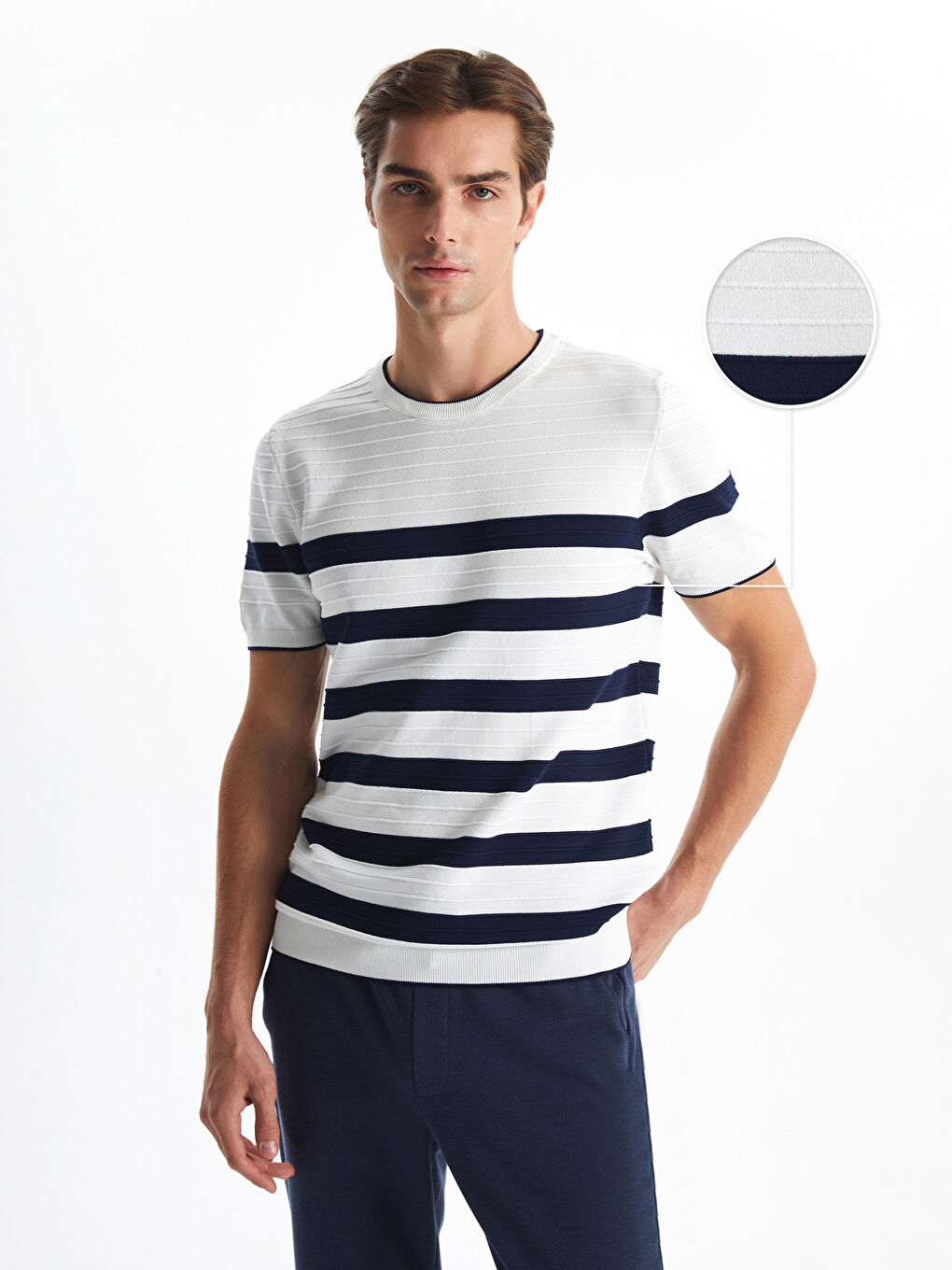 LCW Vision Crew Neck Short Sleeve Striped Men's Knitwear Sweater -W4JT17Z8-R9J