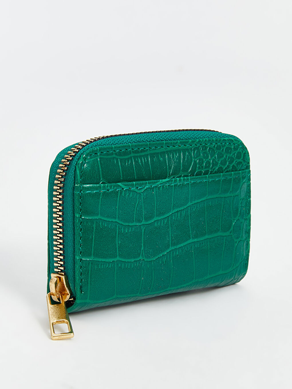 Yeşil Deri Görünümlü Kroko Desenli Kadın Cüzdan-2