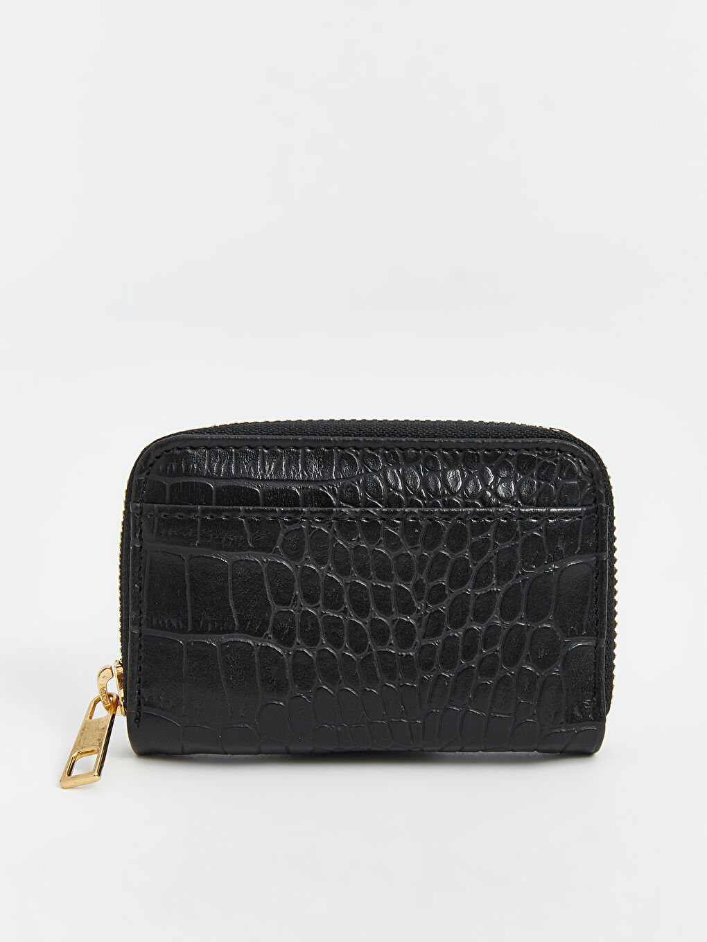 Siyah Deri Görünümlü Kroko Desenli Kadın Cüzdan