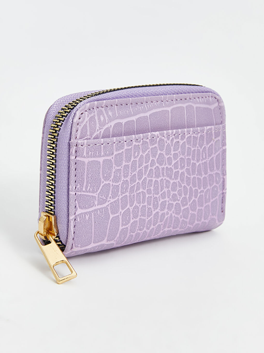 Lila Deri Görünümlü Kroko Desenli Kadın Cüzdan-1