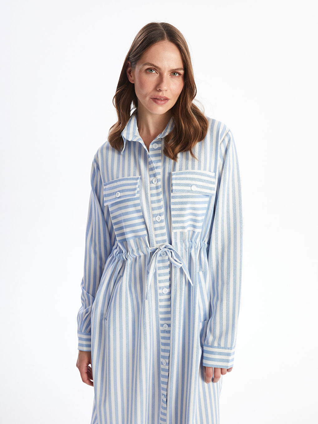 Striped Women's Shirt Dress-1