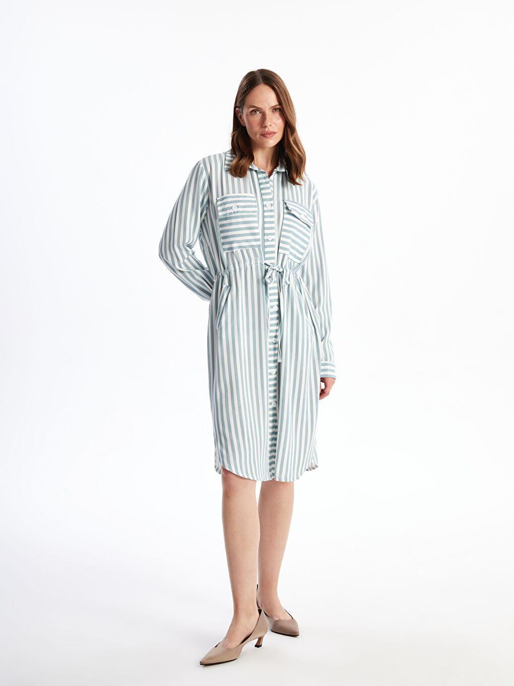 Striped Women's Shirt Dress -W4JV21Z8-LGS