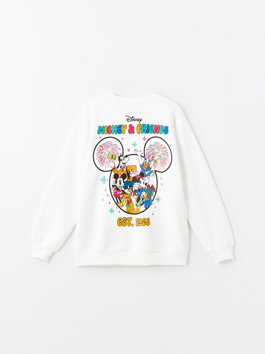 XSIDE Ekru Bisiklet Yaka Mickey ve Arkadaşları Baskılı Oversize Kadın Kalın Sweatshirt - 2