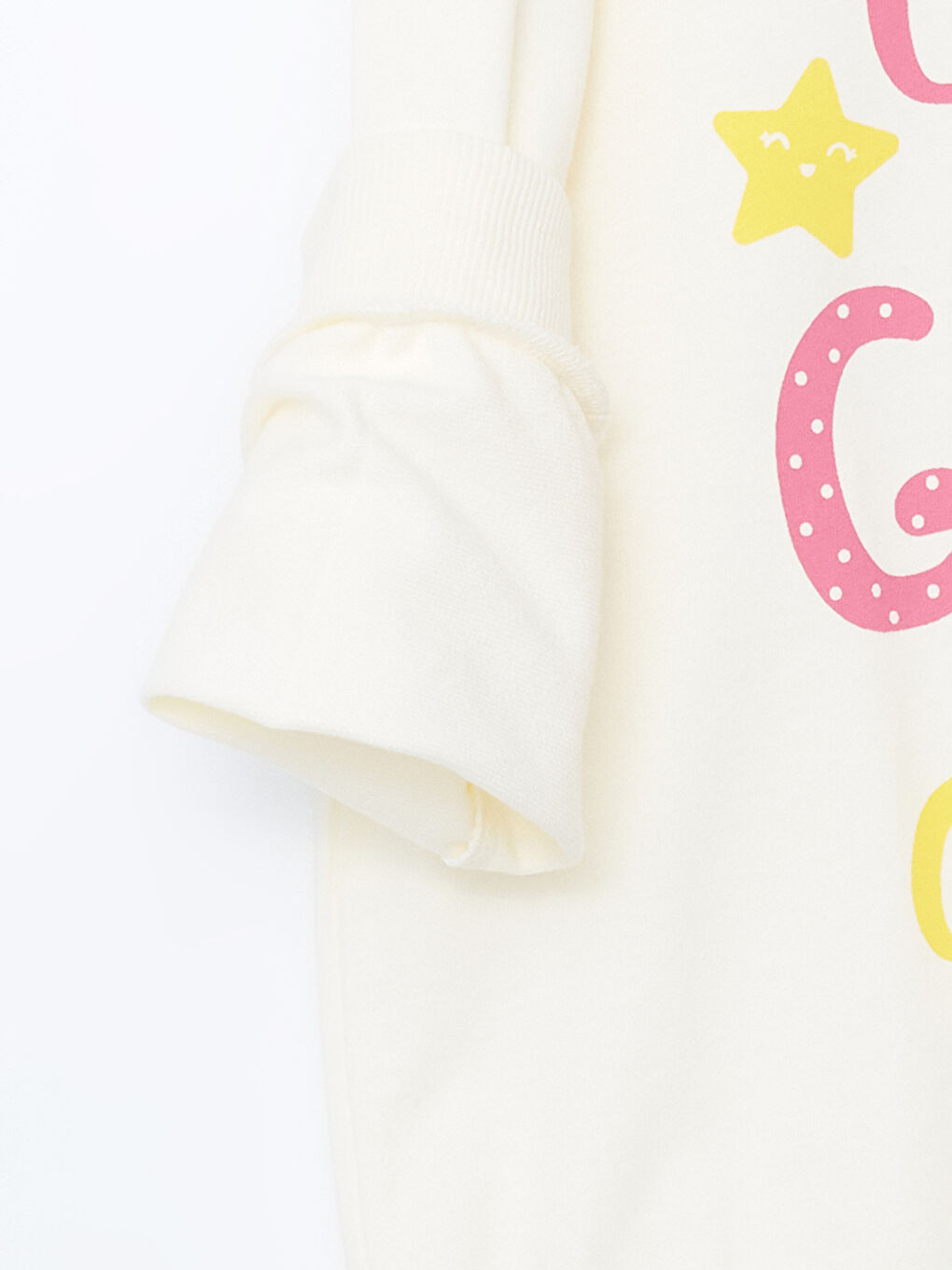 Ekru Bisiklet Yaka Baskılı Kız Çocuk Pijama Üst-2