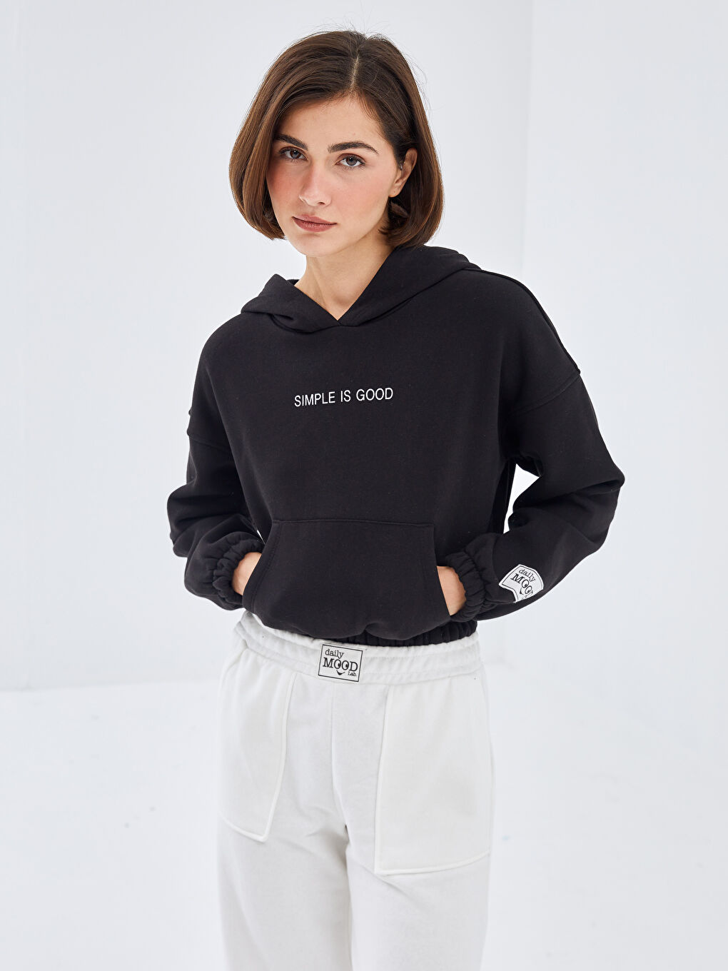 BLAİS Siyah Baskılı Oversize Kadın Kalın Hoodie