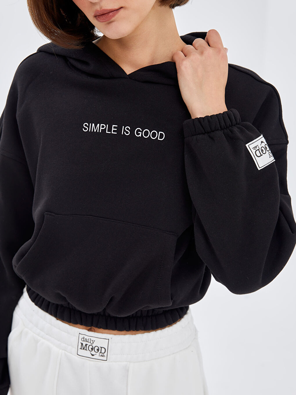 BLAİS Siyah Baskılı Oversize Kadın Kalın Hoodie - 2