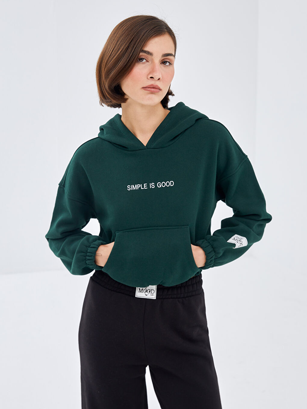 BLAİS Yeşil Baskılı Oversize Kadın Kalın Hoodie