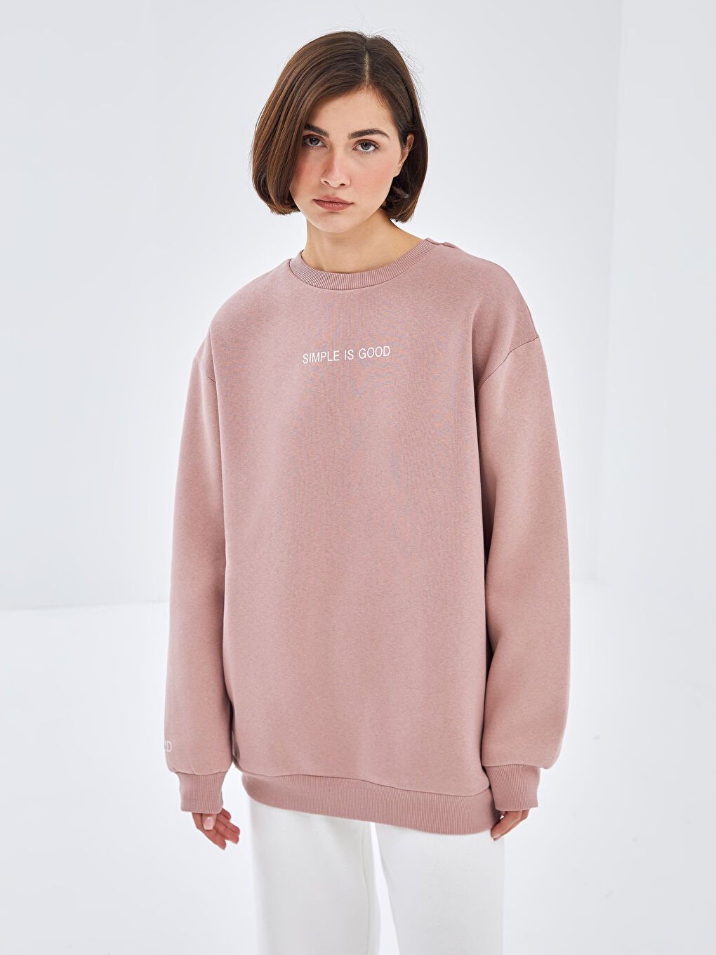 BLAİS Gülkurusu Bisiklet Yaka Baskılı Oversize Kadın Kalın Sweatshirt