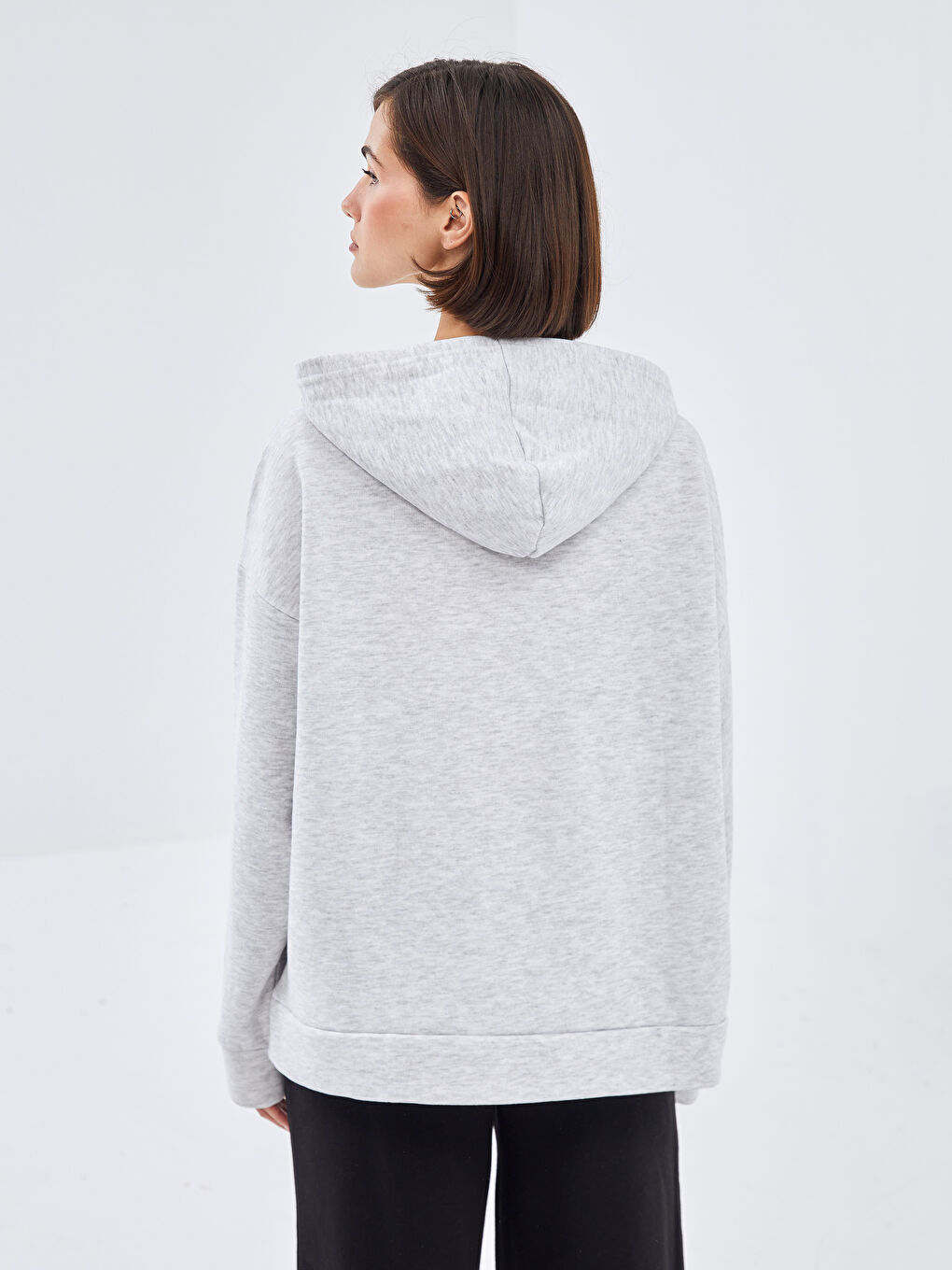 BLAİS Gri Baskılı Oversize Kadın Kalın Hoodie - 3