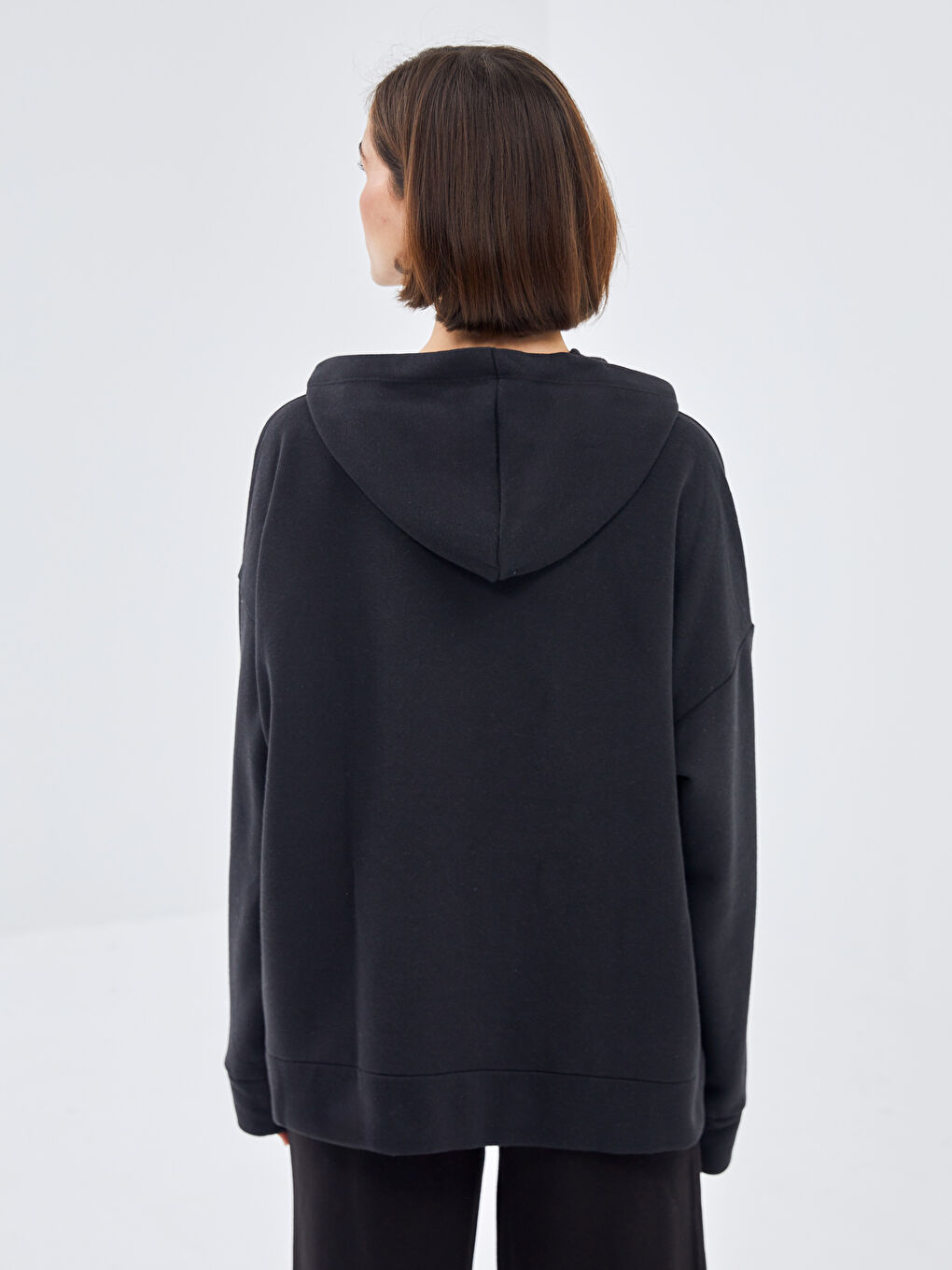 BLAİS Yeni Siyah Baskılı Oversize Kadın Kalın Hoodie - 3