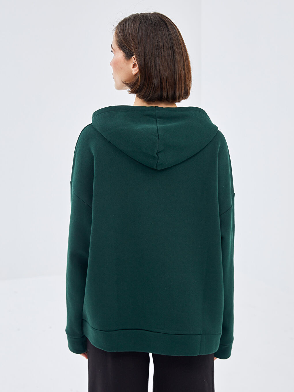 BLAİS Yeşil Baskılı Oversize Kadın Kalın Hoodie - 3