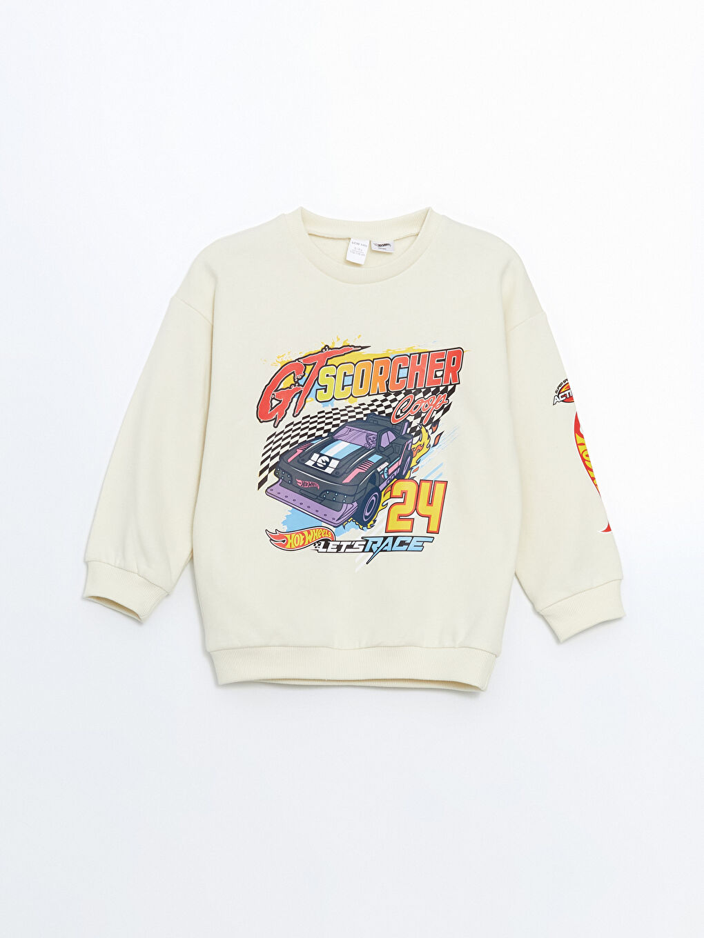 LCW baby Bej Bisiklet Yaka Hot Wheels Baskılı Erkek Bebek Sweatshirt