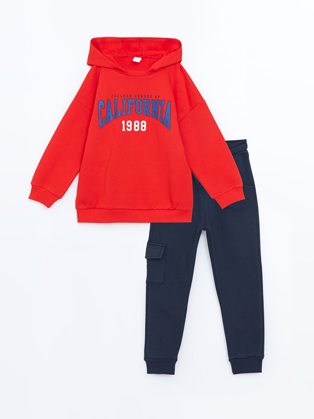 LCW Kids Canlı Kırmızı Kapüşonlu Bisiklet Yaka Baskılı Erkek Bebek Sweatshirt ve Eşofman Alt 2'li Takım