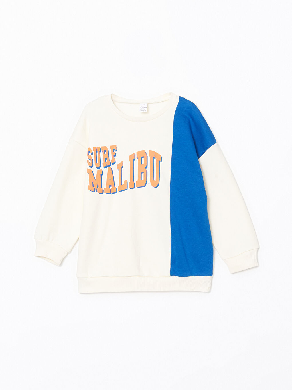 Bej Bisiklet Yaka Baskılı Kalın Erkek Çocuk Sweatshirt