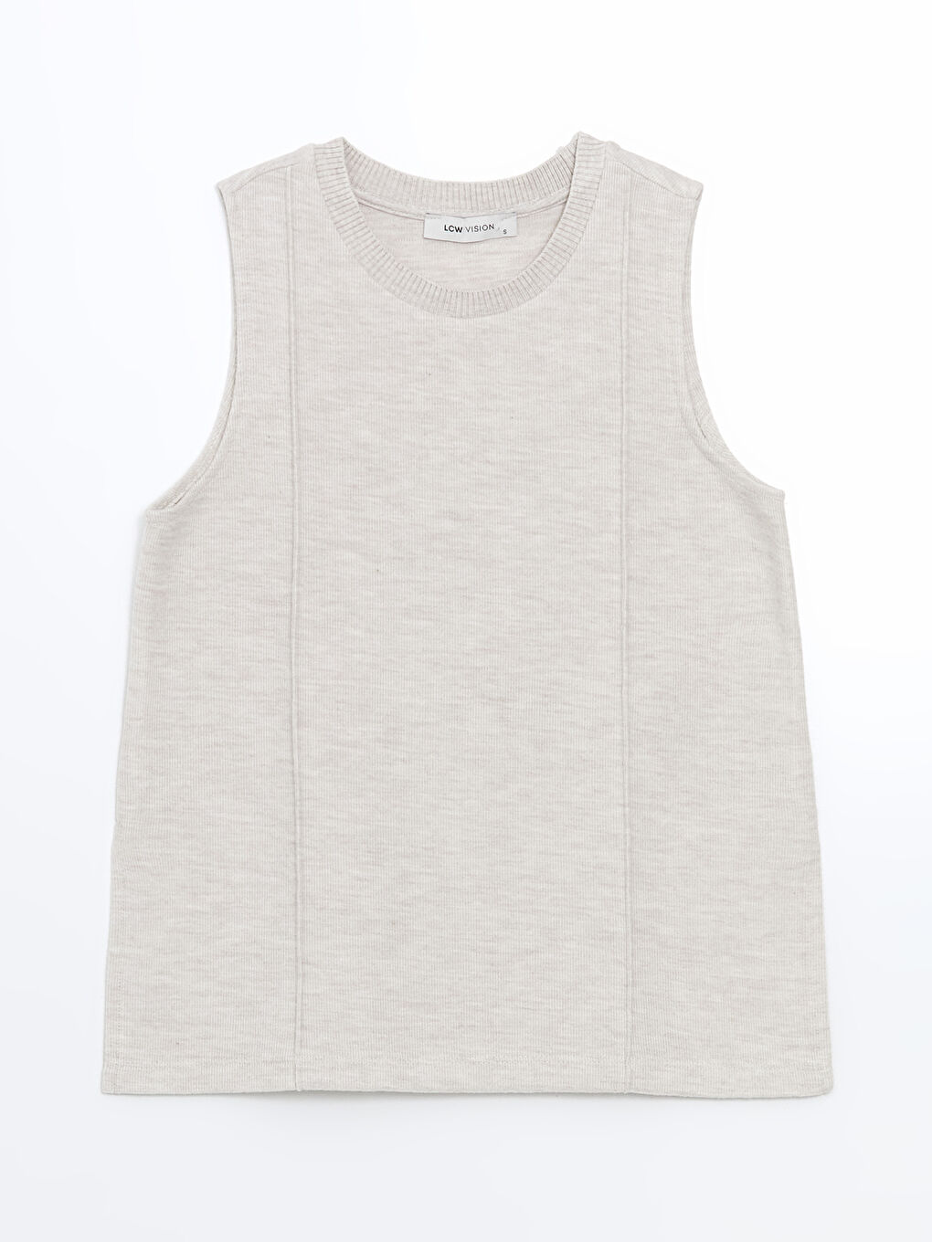 Ekru Bisiklet Yaka Kadın Triko Atlet-4