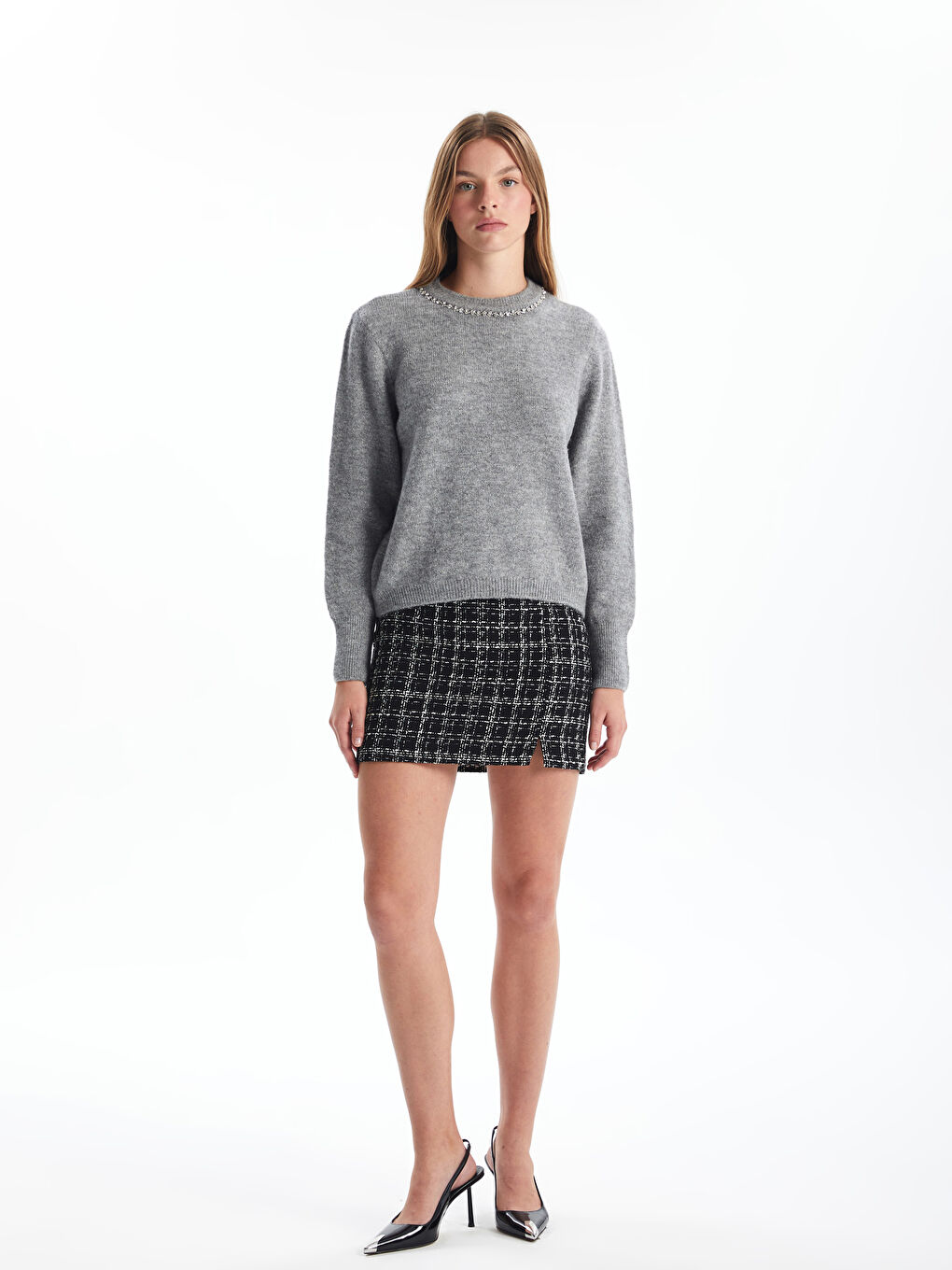 Siyah Beli Fermuarlı Ekose Kadın Tüvit Etek