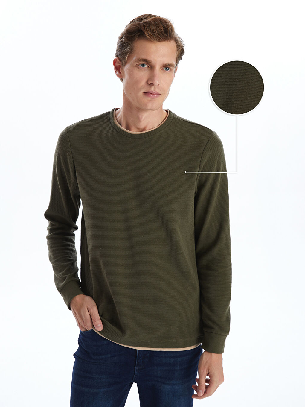 LCW ECO Pastel Yeşil Bisiklet Yaka Uzun Kollu Erkek Sweatshirt