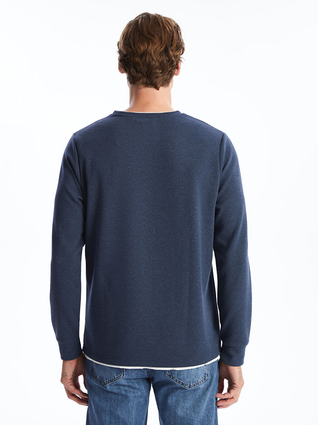 LCW ECO İndigo Bisiklet Yaka Uzun Kollu Erkek Sweatshirt - 3