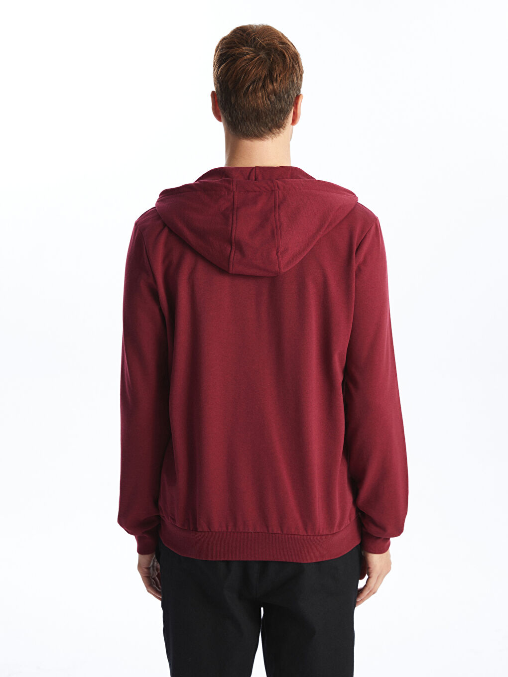 LCW ECO Bordo Kapüşonlu Uzun Kollu Erkek Fermuarlı Sweatshirt - 3