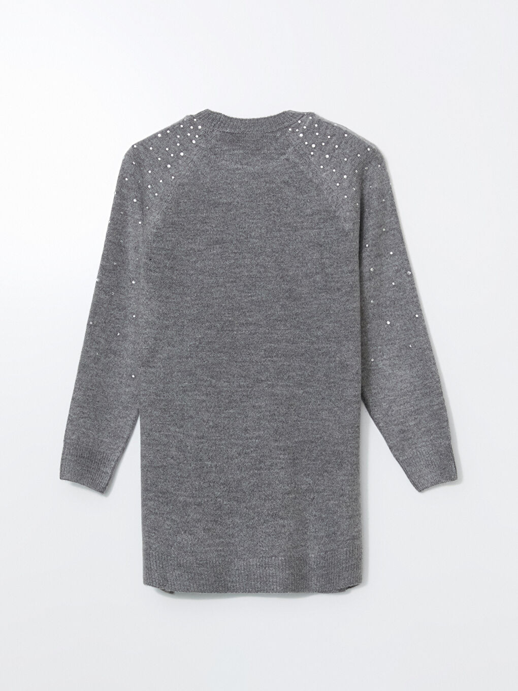 Gri Bisiklet Yaka Taşlı Kadın Triko Tunik-5