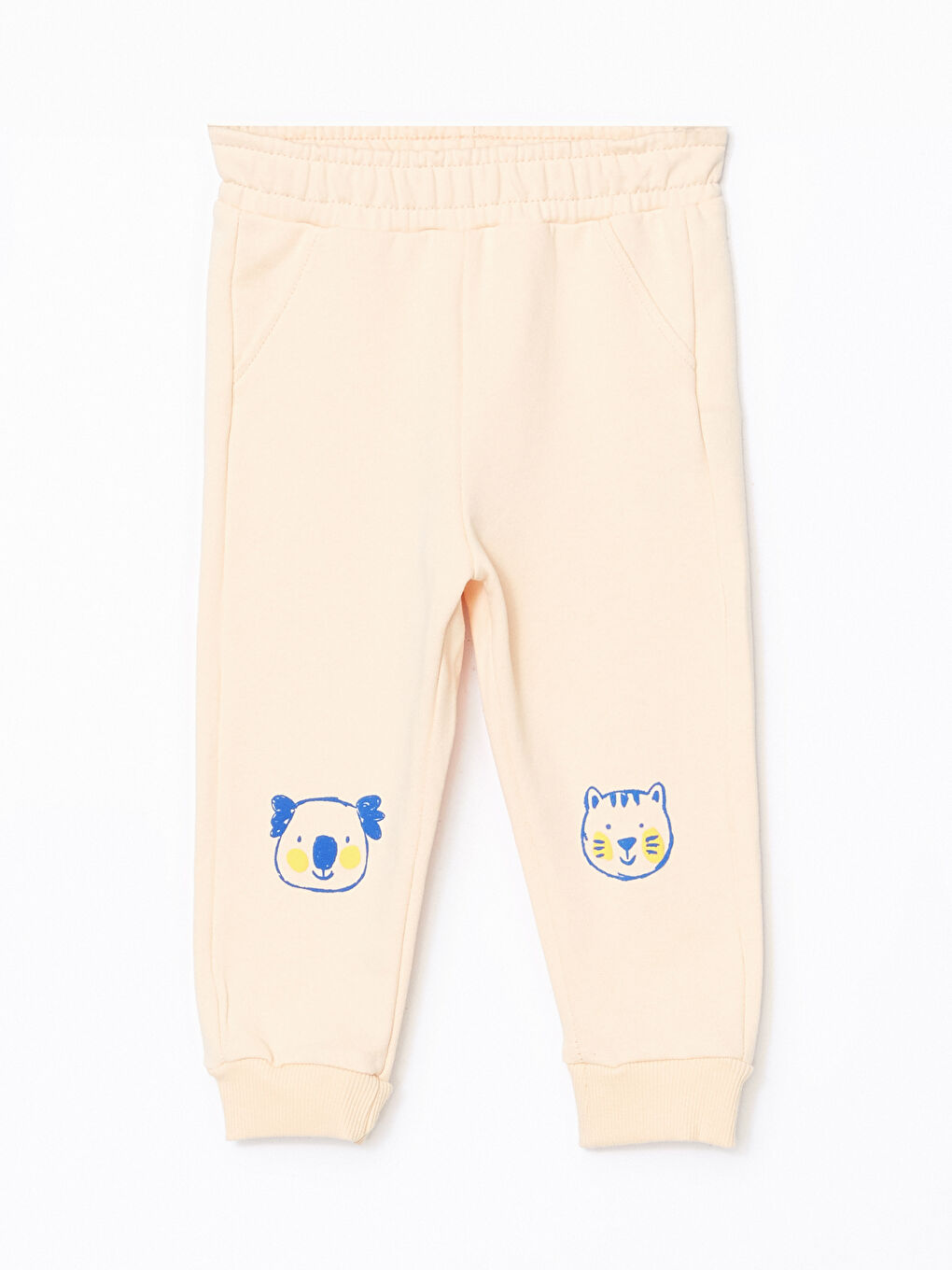 Bej Beli Lastikli Baskılı Erkek Çocuk Eşofman Altı