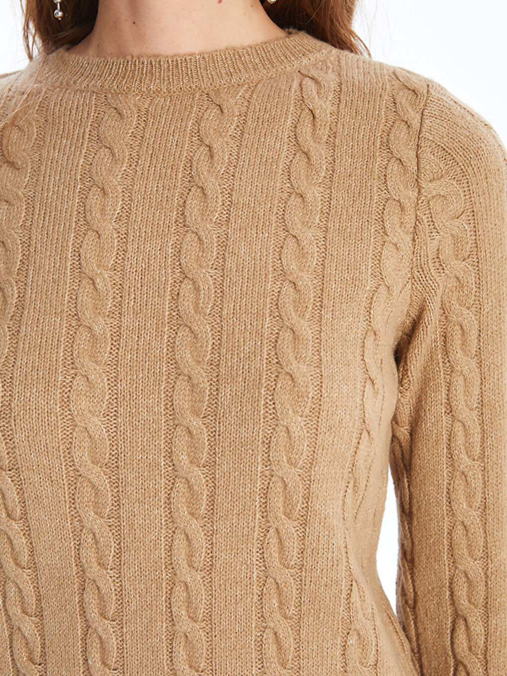 سترة تريكو نساء بنقشة ذاتية بكول مدور-2