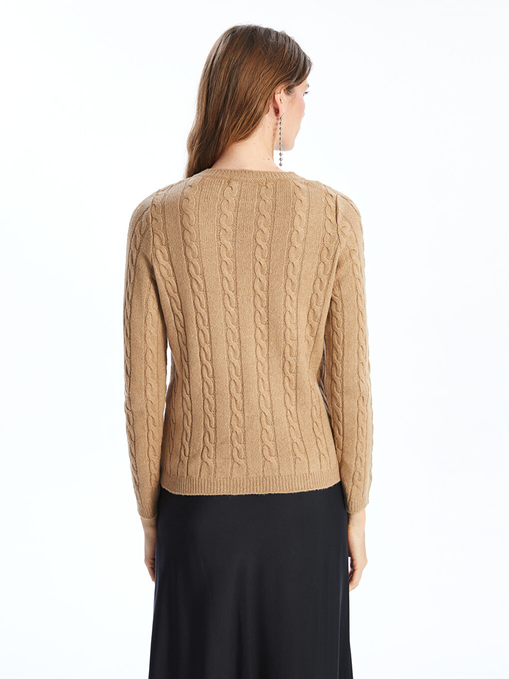 سترة تريكو نساء بنقشة ذاتية بكول مدور-3