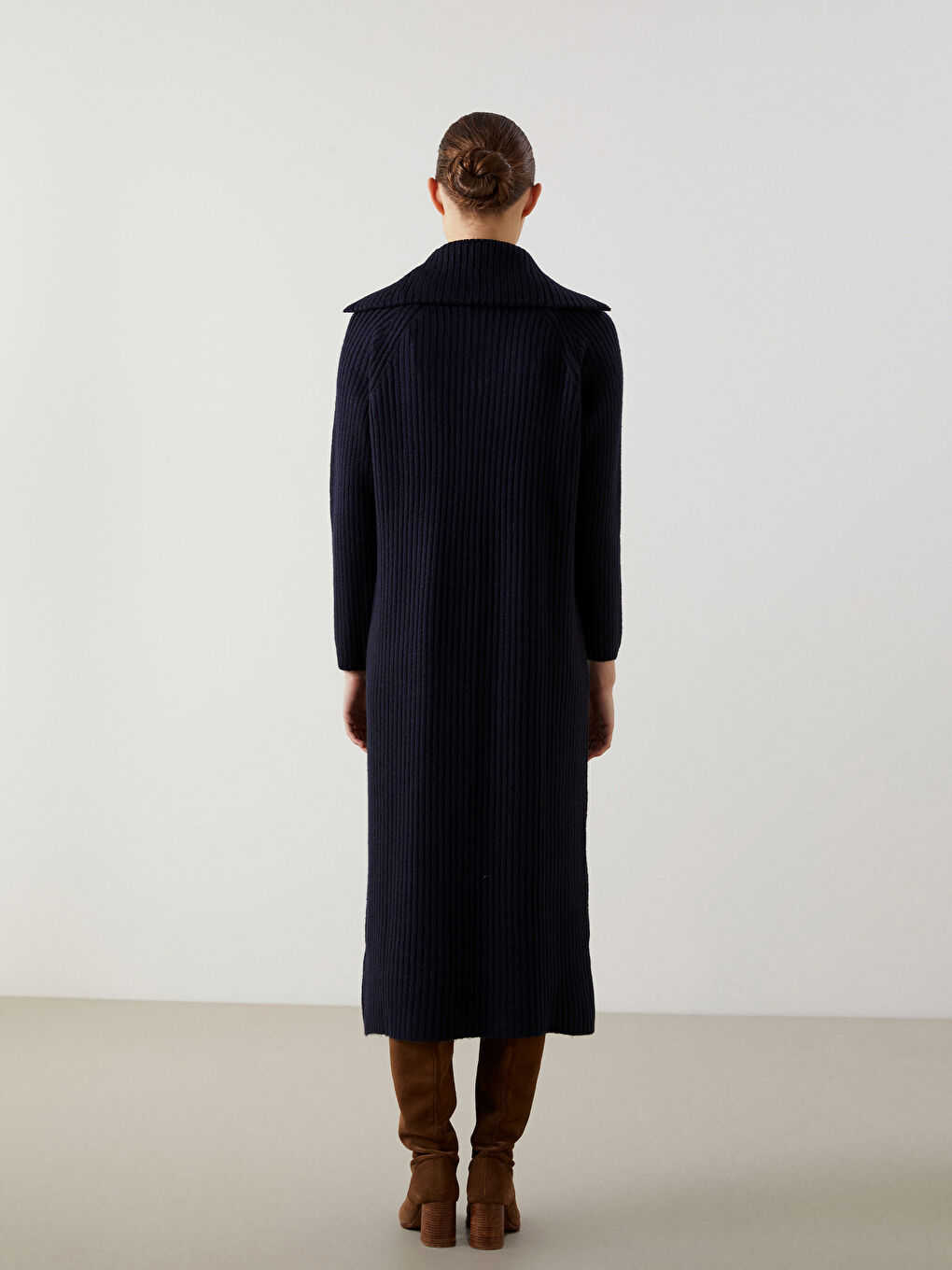 Lacivert Kayık Yaka Kadın Triko Elbise-3