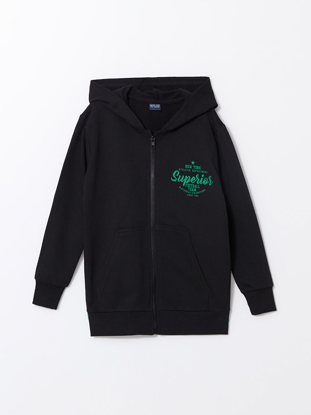 LCW ECO Siyah Kapüşonlu Erkek Çocuk Fermuarlı Sweatshirt