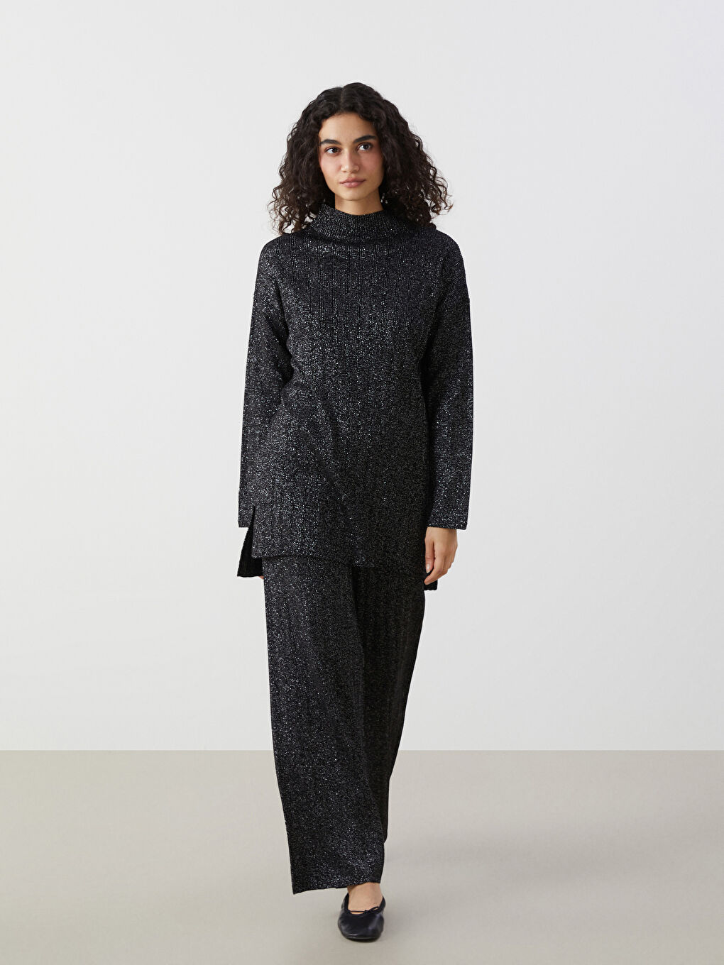 LCW Modest Elastic Waist Shiny Look Women's Knitwear Trousers -W4K218Z8-RQL