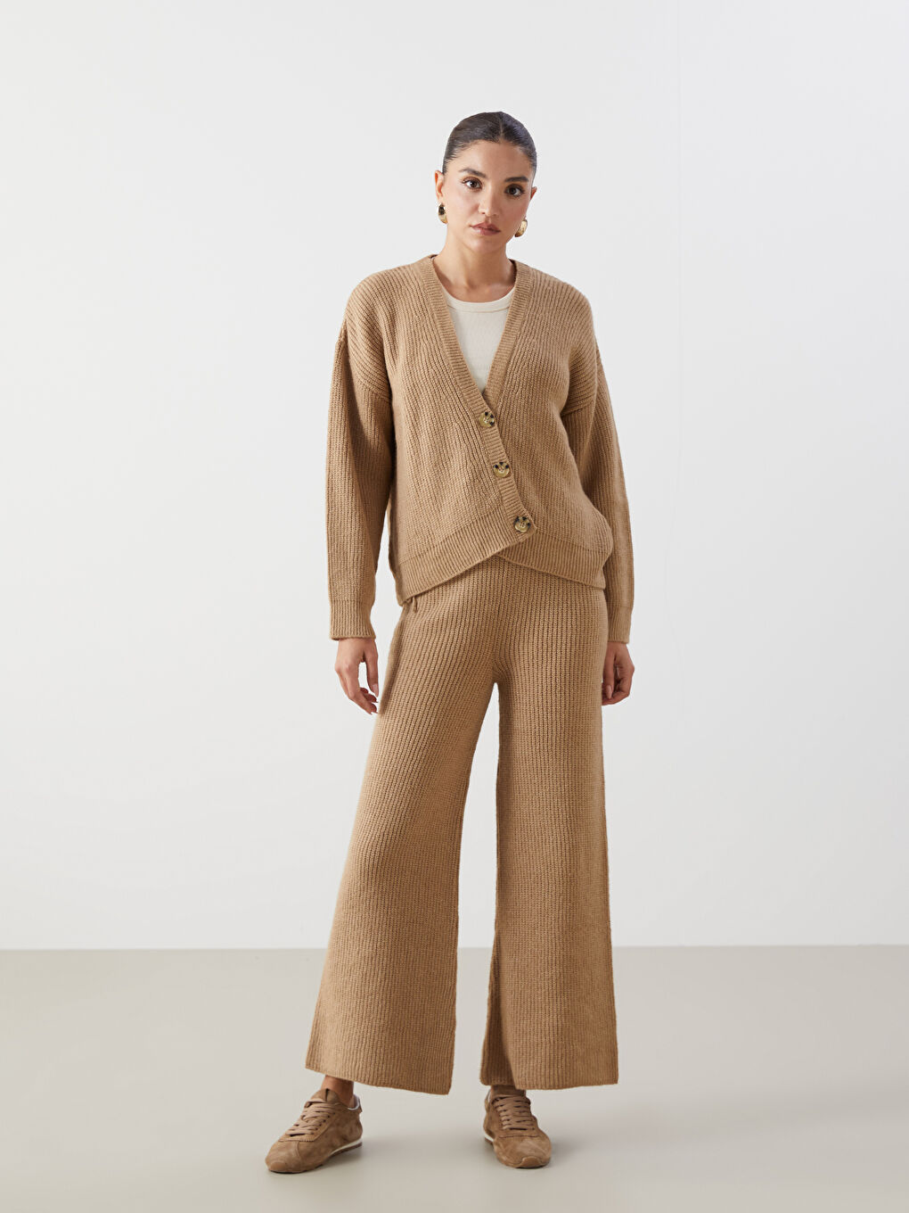 Elasticated Waist Textured Women's Knitwear Trousers