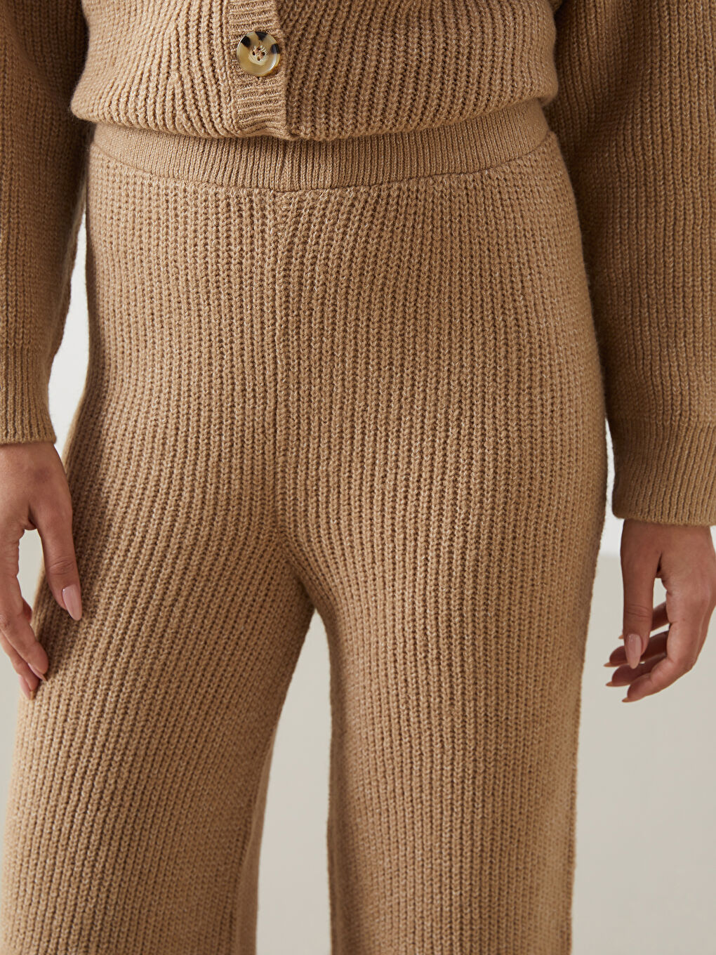 Elasticated Waist Textured Women's Knitwear Trousers-2