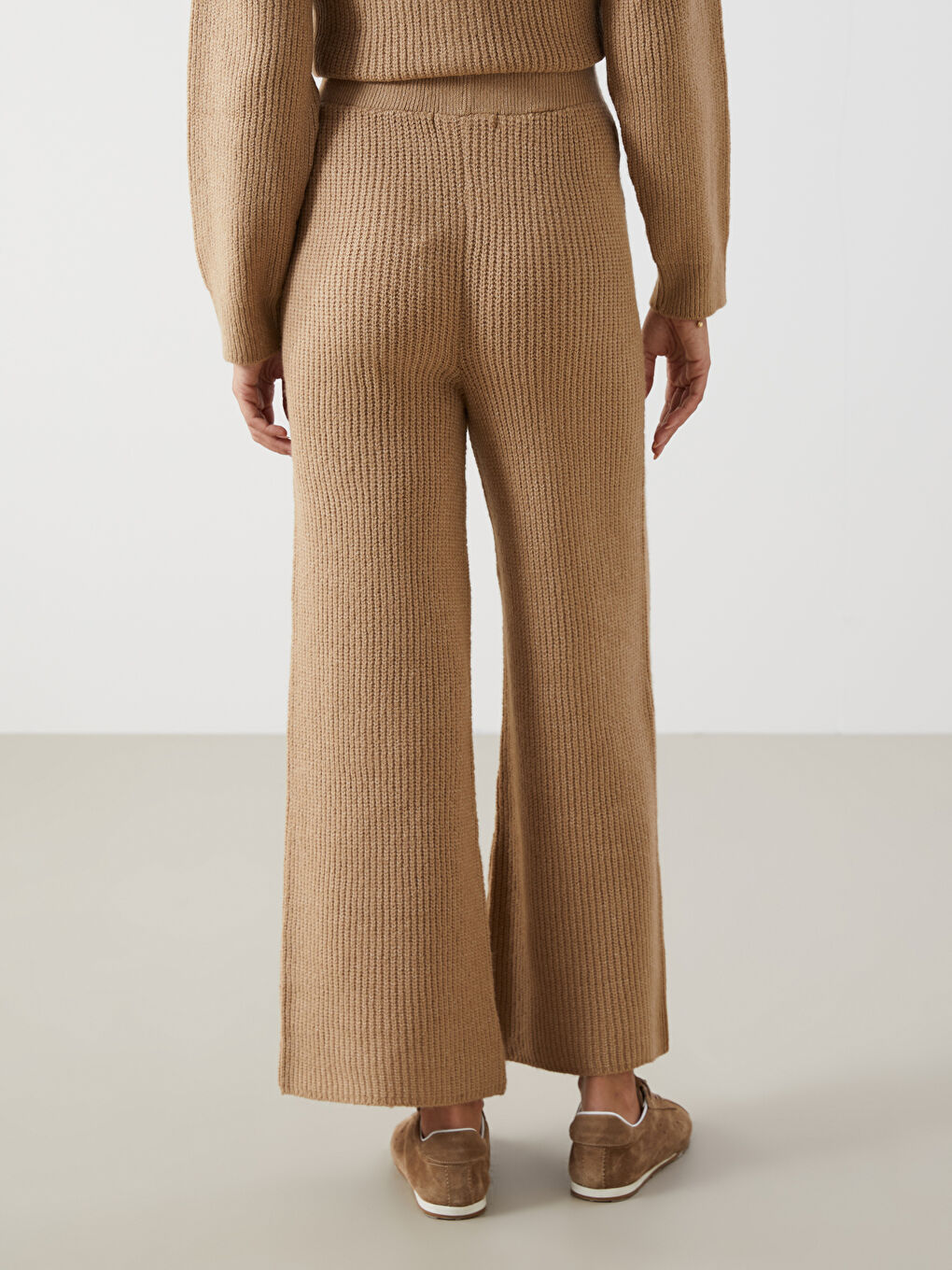 Elasticated Waist Textured Women's Knitwear Trousers-3